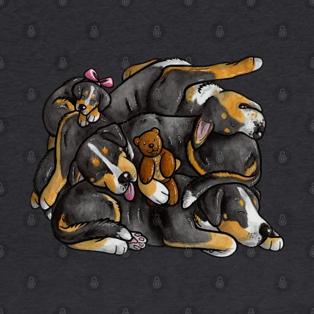 Sleeping Swissie pile by animalartbyjess